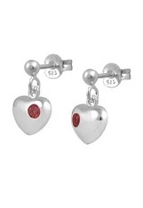 stunning little silver heart dark red baby birthstone earrings